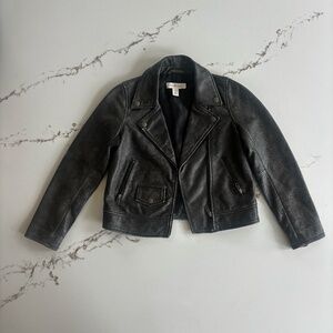 Kids Leather Moto Jacket Grey